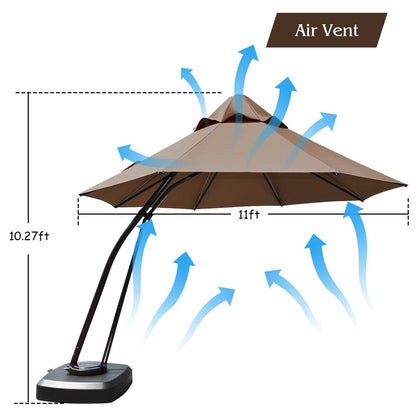 11 Feet Outdoor Cantilever Hanging Umbrella with Base and Wheels, Tan Outdoor Umbrellas   at Gallery Canada