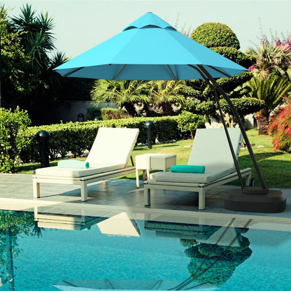 11 Feet Outdoor Cantilever Hanging Umbrella with Base and Wheels, Turquoise Outdoor Umbrellas   at Gallery Canada