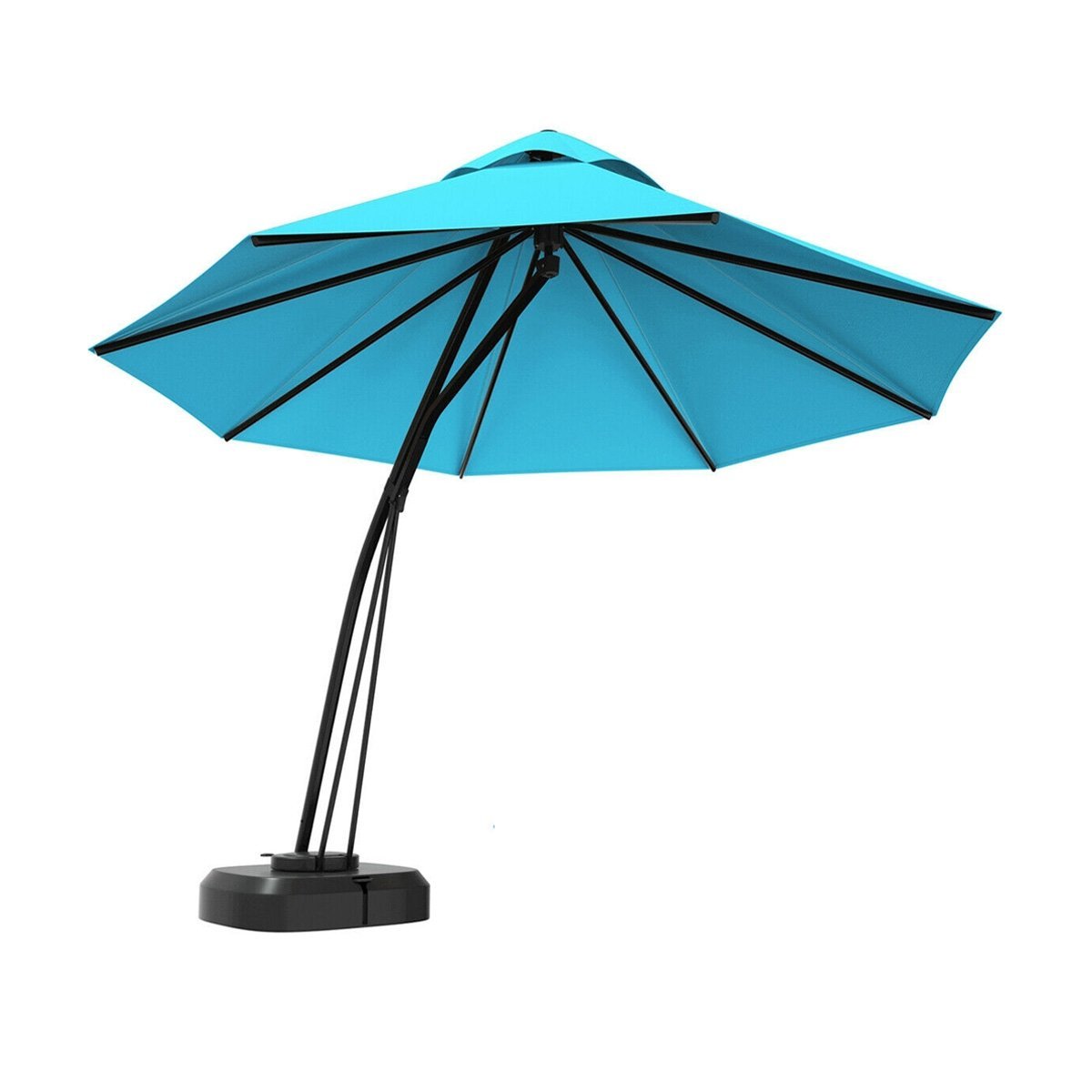 11 Feet Outdoor Cantilever Hanging Umbrella with Base and Wheels, Turquoise Outdoor Umbrellas   at Gallery Canada