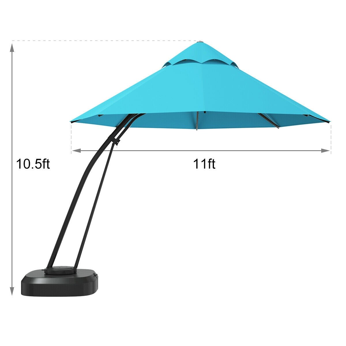 11 Feet Outdoor Cantilever Hanging Umbrella with Base and Wheels, Turquoise Outdoor Umbrellas   at Gallery Canada