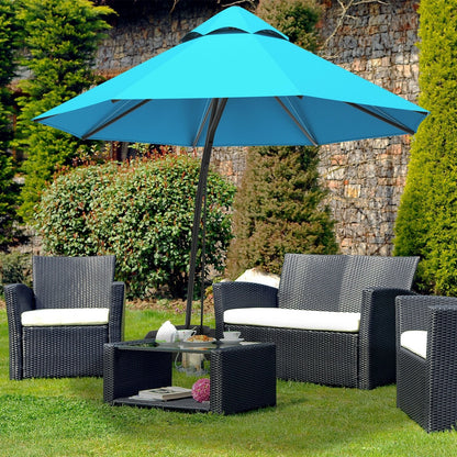 11 Feet Outdoor Cantilever Hanging Umbrella with Base and Wheels, Turquoise Outdoor Umbrellas   at Gallery Canada