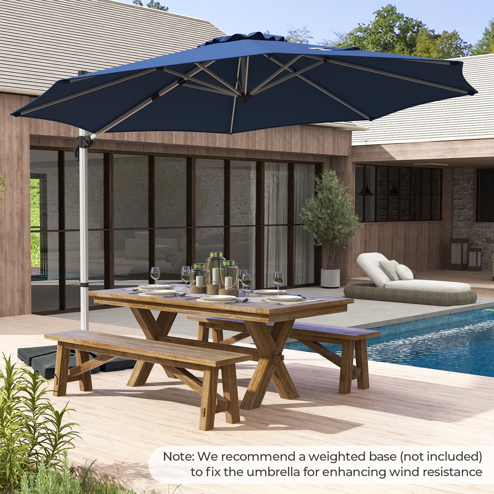 11 FT Outdoor Patio Umbrella with 360° Rotation and Adjustable Tilt, Navy Outdoor Umbrellas   at Gallery Canada