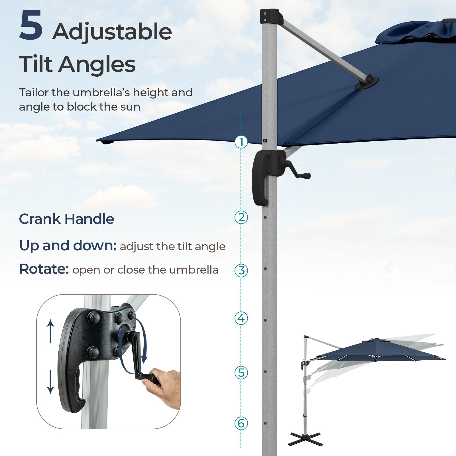 11 FT Outdoor Patio Umbrella with 360° Rotation and Adjustable Tilt, Navy Outdoor Umbrellas   at Gallery Canada