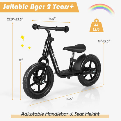 11 Inch Kids No Pedal Balance Training Bike with Footrest, Black Balance Bikes   at Gallery Canada