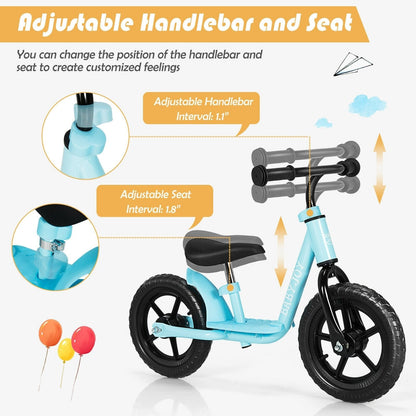 11 Inch Kids No Pedal Balance Training Bike with Footrest, Blue Balance Bikes   at Gallery Canada