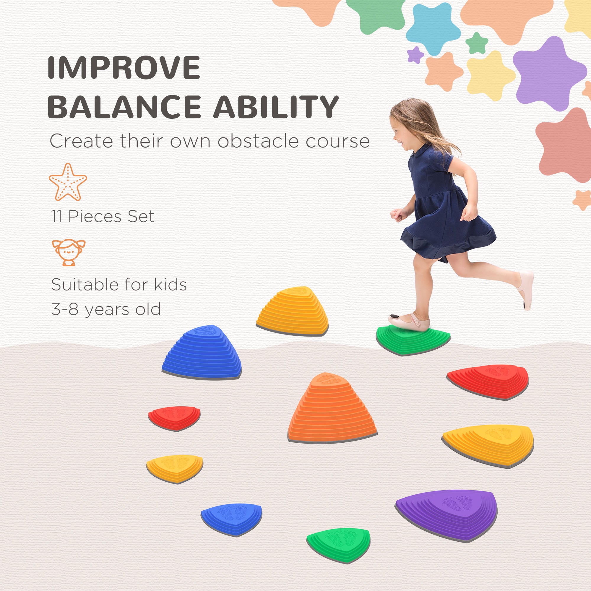 11 PCs Stepping Stones Kids with Non-slip Rubber, Stackable Balance River Stones for Obstacle Course Sensory Play, Outdoor Indoor for 3-8 Years Old Gym Sets & Swings   at Gallery Canada