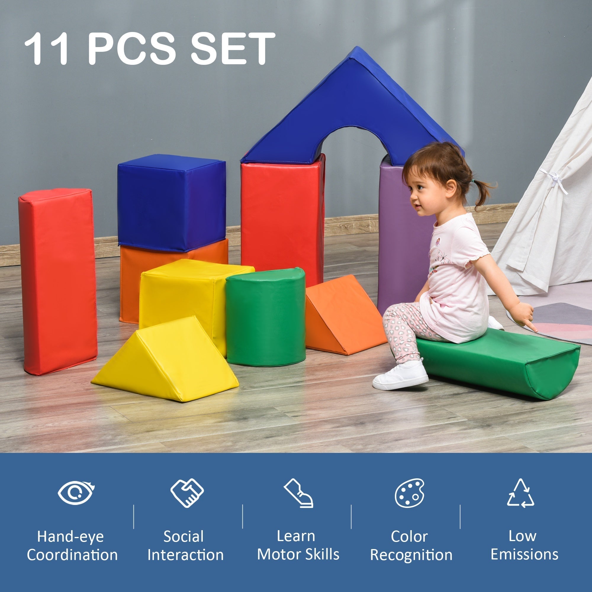 11 Piece Soft Play Blocks Kids Climb and Crawl Gym Toy Foam Building Non-Toxic Baby Gym & Playmats   at Gallery Canada