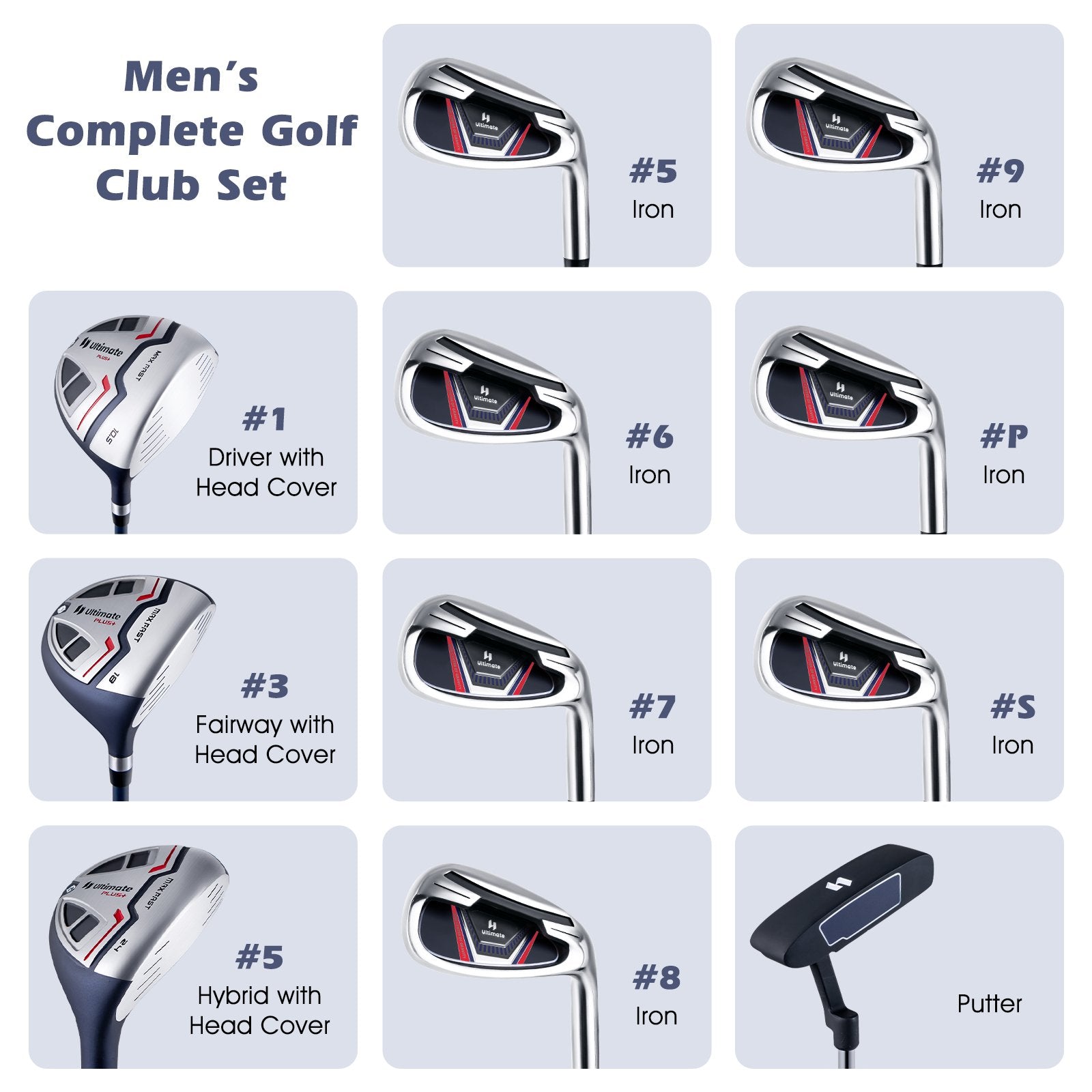 11 Pieces Complete Golf Club Package Set, Blue Golf   at Gallery Canada