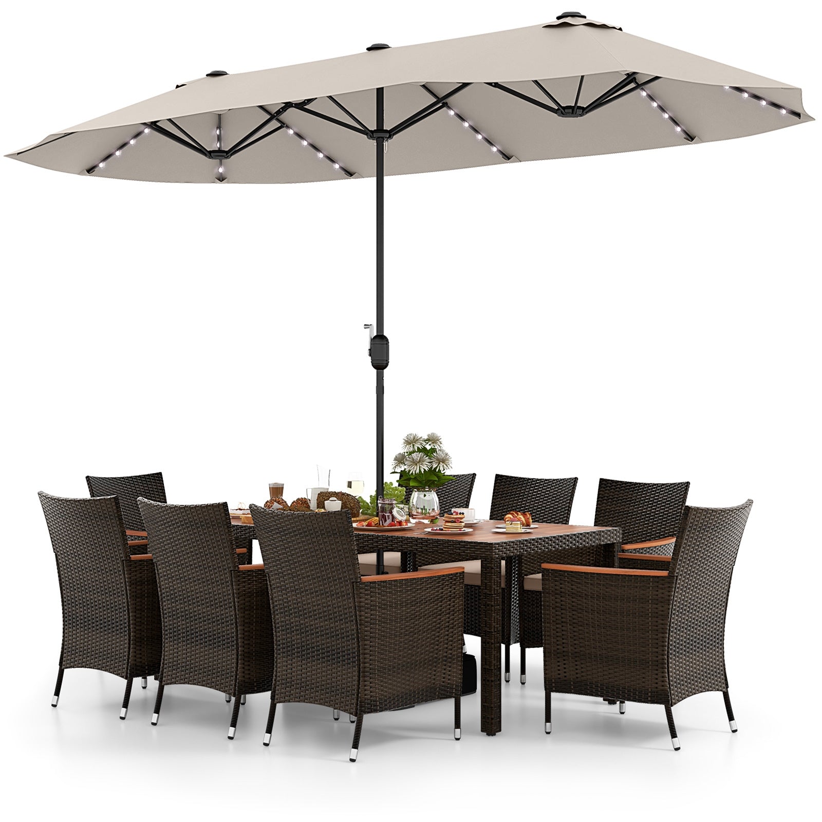 11 Pieces Patio Dining Set with 15 Feet Double-Sided Patio Umbrella and Base, Beige Patio Dining Sets   at Gallery Canada