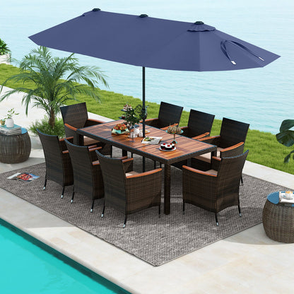 11 Pieces Patio Dining Set with 15 Feet Double-Sided Patio Umbrella and Base, Navy Patio Dining Sets   at Gallery Canada