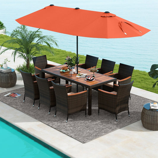 11 Pieces Patio Dining Set with 15 Feet Double-Sided Patio Umbrella and Base, Orange Patio Dining Sets Orange  at Gallery Canada