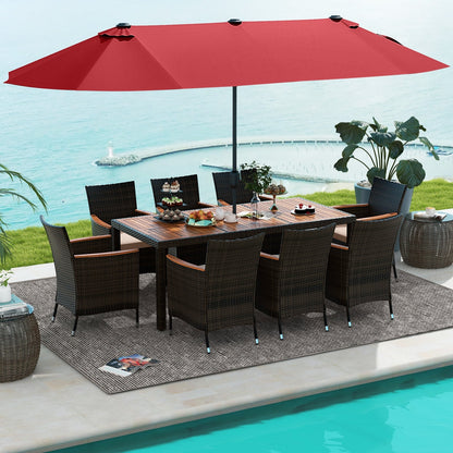 11 Pieces Patio Dining Set with 15 Feet Double-Sided Patio Umbrella and Base, Wine Patio Dining Sets   at Gallery Canada