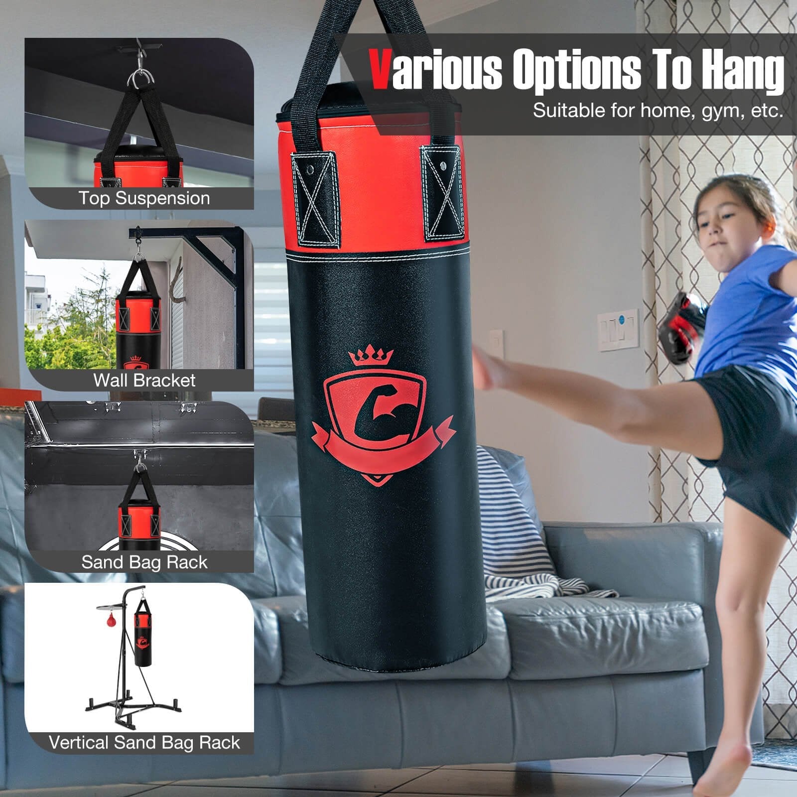 11 Pounds Kids Hanging Punching Bag Set with Punching Gloves, Black Boxing & Martial Arts   at Gallery Canada