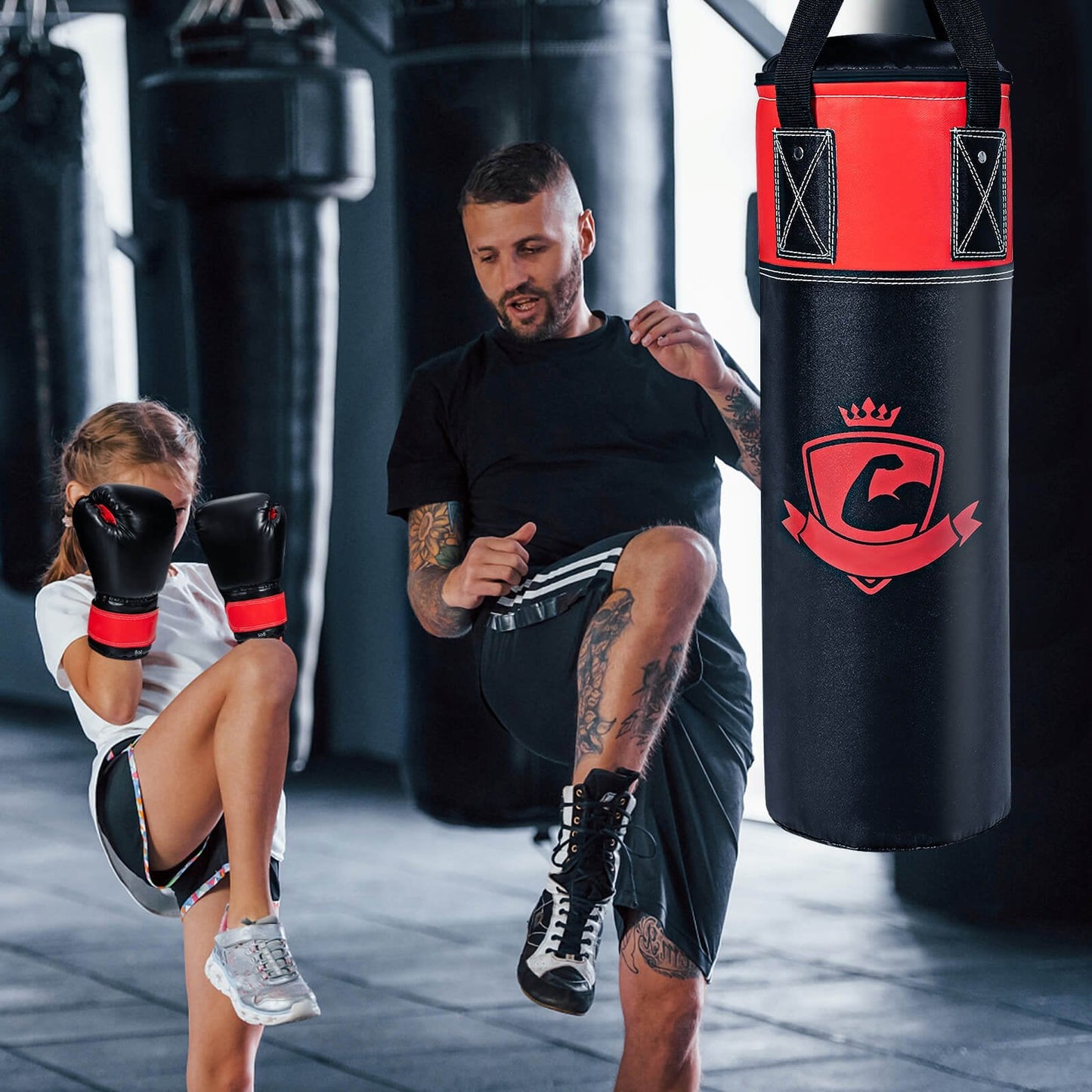 11 Pounds Kids Hanging Punching Bag Set with Punching Gloves, Black Boxing & Martial Arts   at Gallery Canada