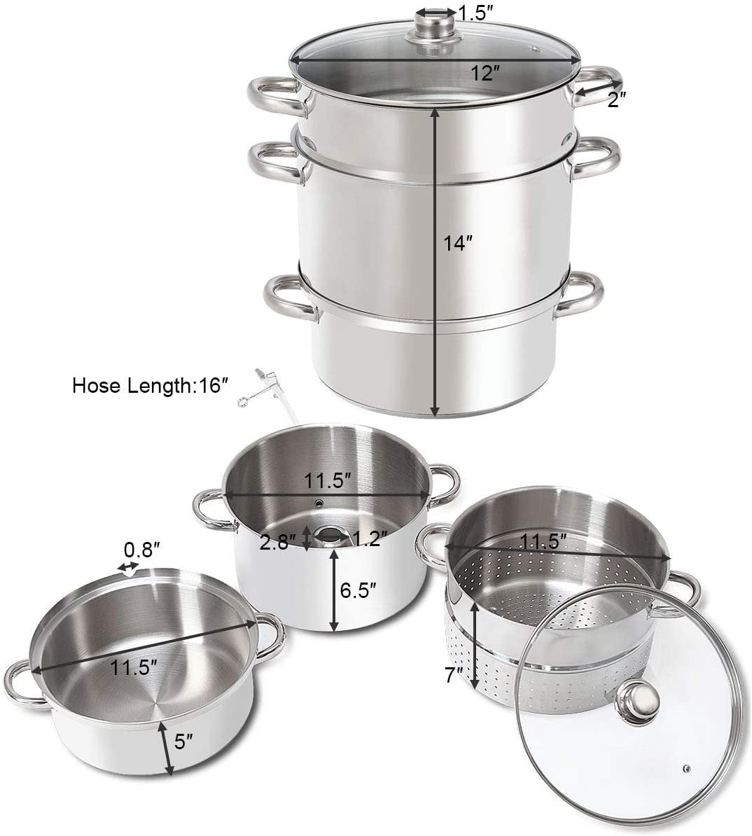 11-Quart Stainless Steel Fruit Juicer Steamer, Silver Food Steamers   at Gallery Canada