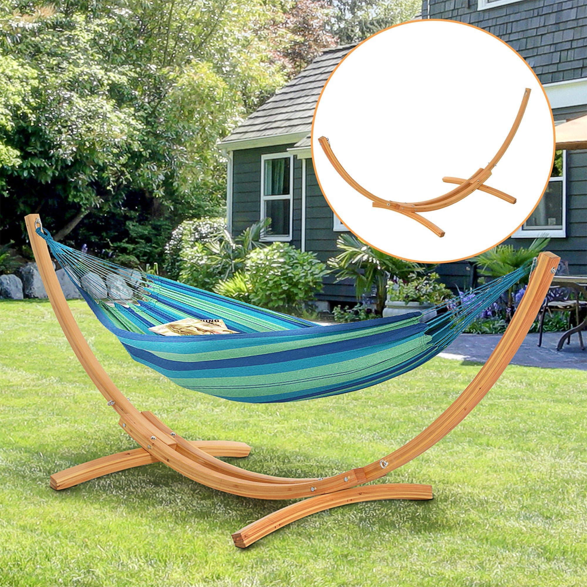 11' Wooden Hammock Stand Universal Garden Picnic Camp Accessories, Curved Arc Design Stand, 264lbs Capacity Hammock Stands   at Gallery Canada