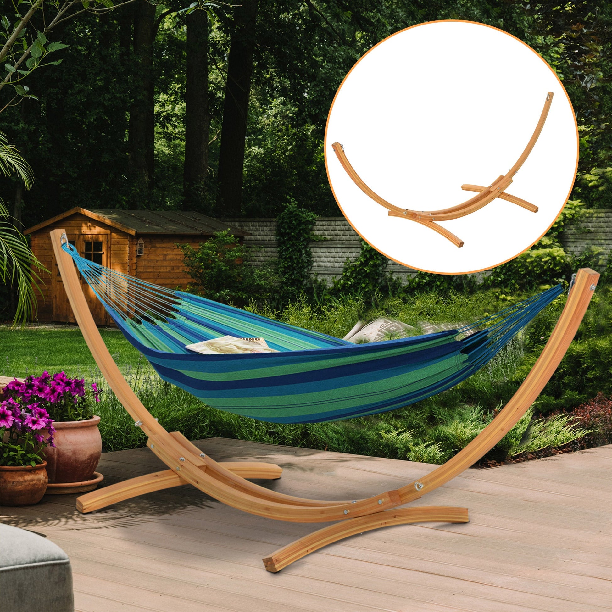 11' Wooden Hammock Stand Universal Garden Picnic Camp Accessories, Curved Arc Design Stand, 264lbs Capacity Hammock Stands   at Gallery Canada