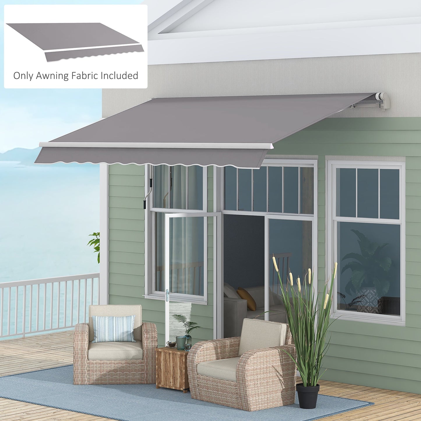 11' x 10' Outdoor Sunshade Canopy Awning Cover, Retractable Awning Fabric Replacement, UV Protection, Light Grey Awning Fabric Replacement   at Gallery Canada