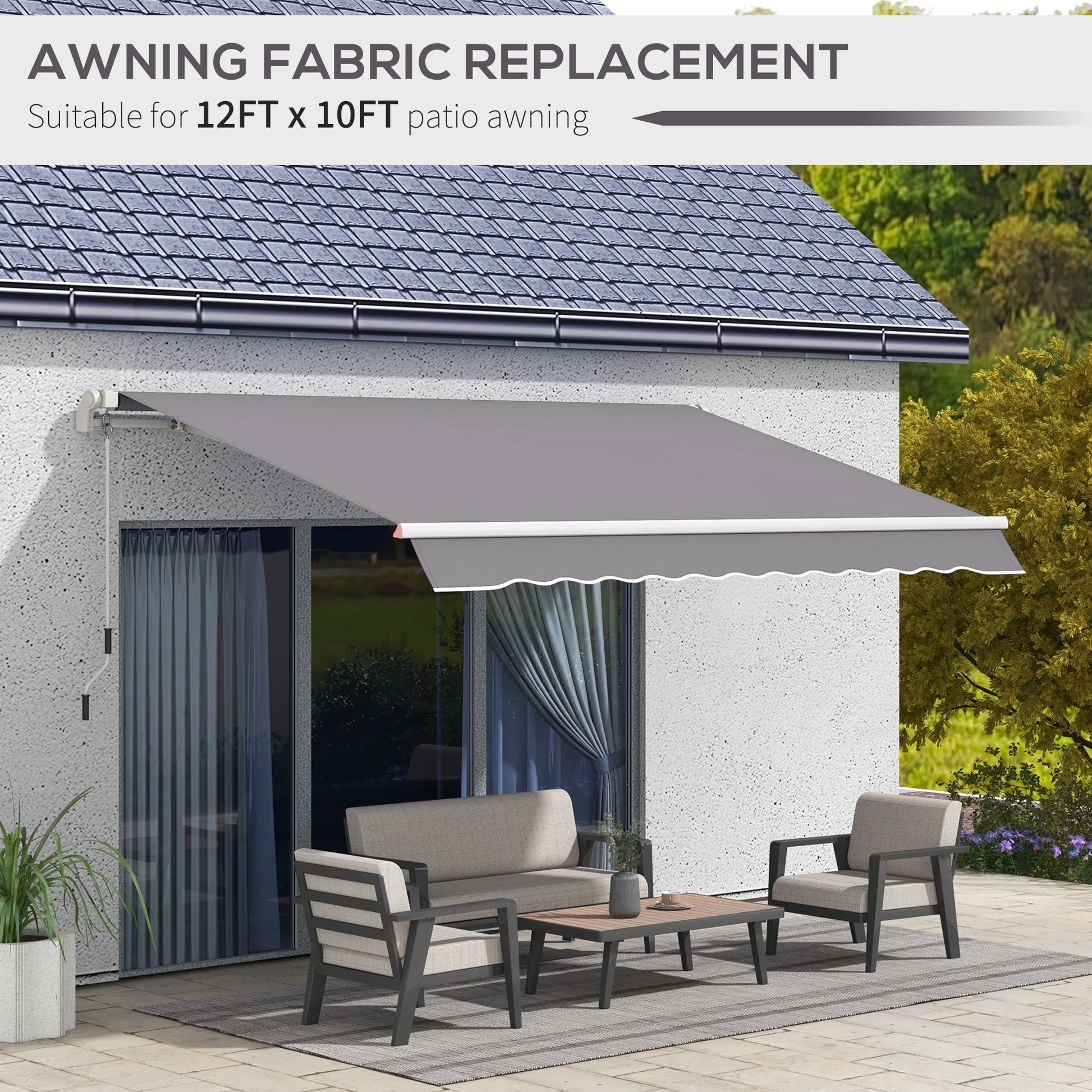 11' x 10' Outdoor Sunshade Canopy Awning Cover, Retractable Awning Fabric Replacement, UV Protection, Light Grey Awning Fabric Replacement   at Gallery Canada