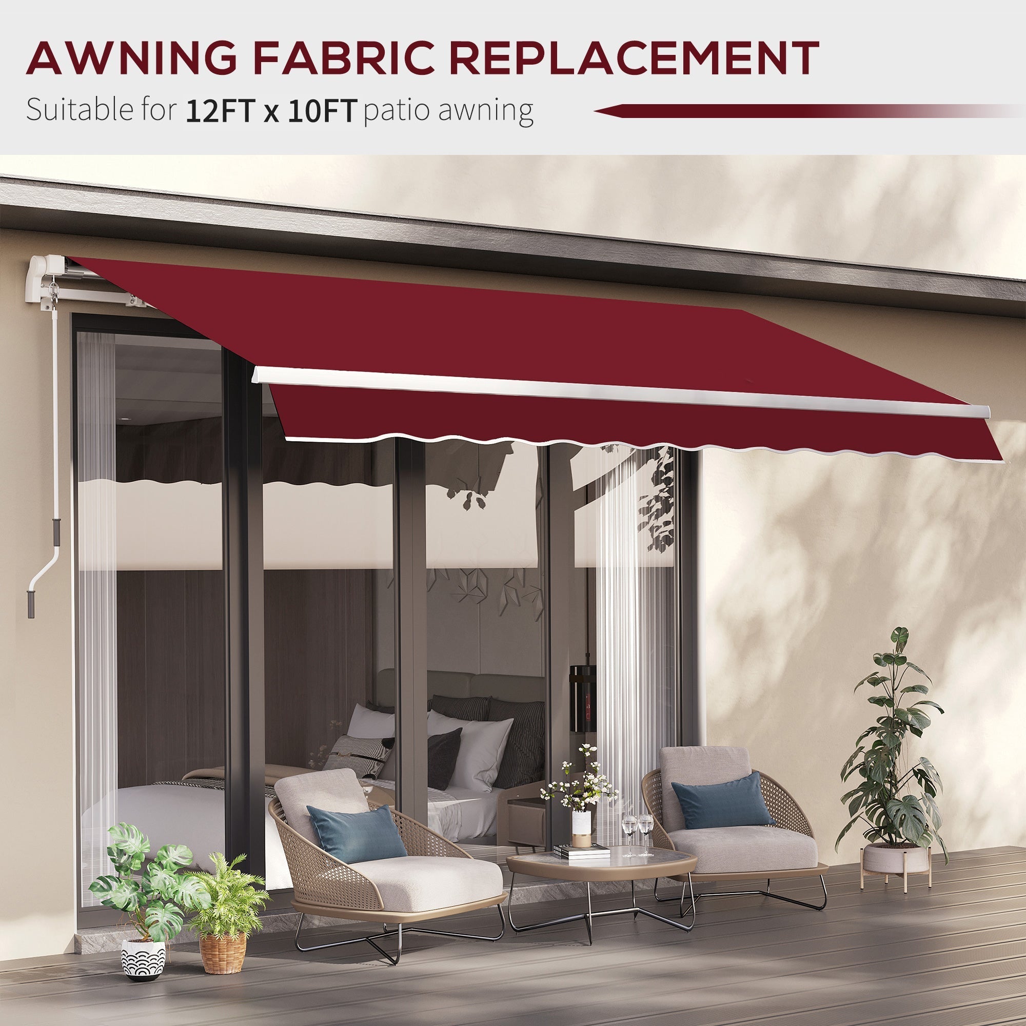 11' x 10' Retractable Awning Fabric Replacement Outdoor Sunshade Canopy Awning Cover, UV Protection, Wine Red Awning Fabric Replacement   at Gallery Canada