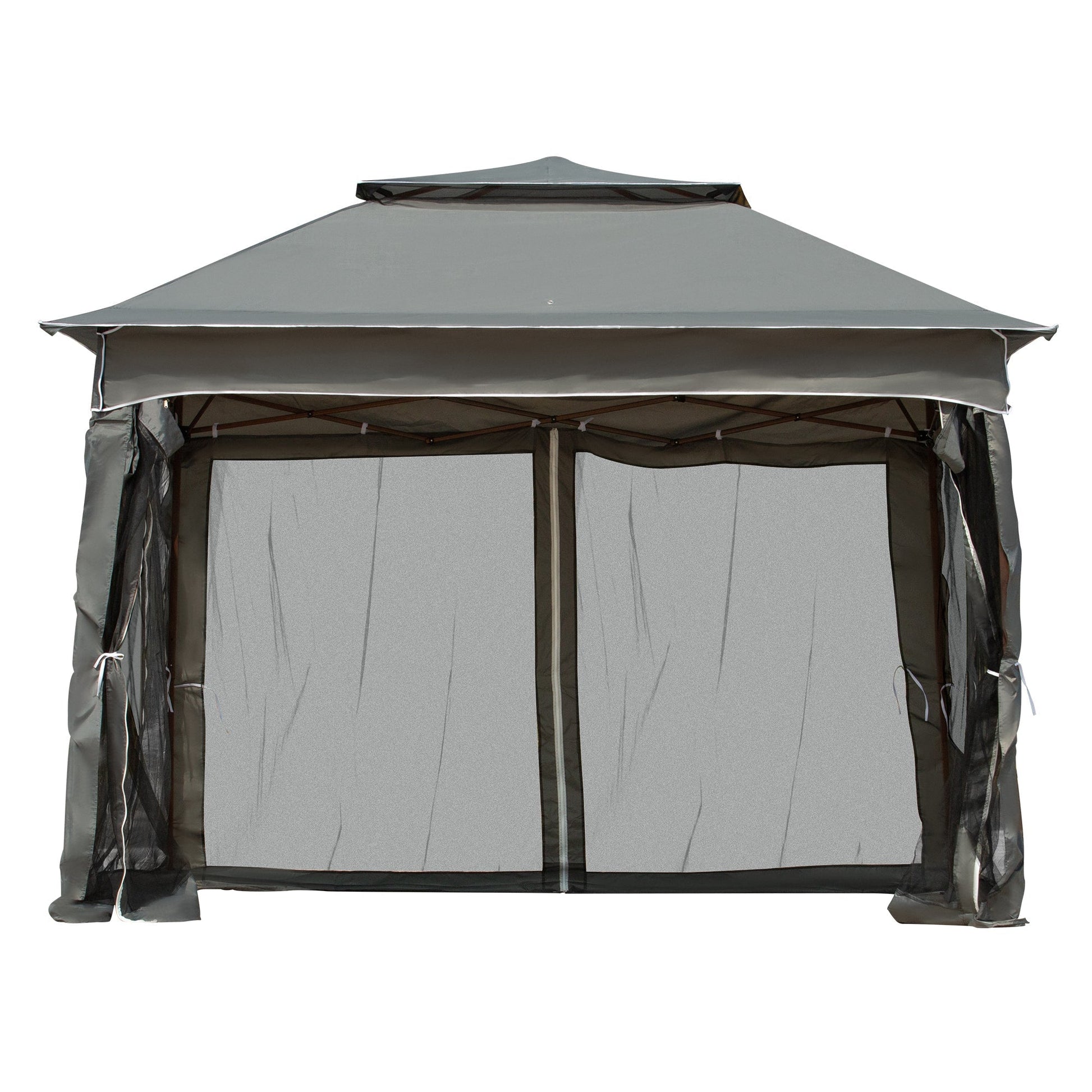 11' x 11' Pop Up Canopy 2-Tier Soft Top Shelter Event Tent w/ Netting Carry Bag for Patio Backyard Garden, Dark Grey Pop Up Canopies Dark Grey  at Gallery Canada