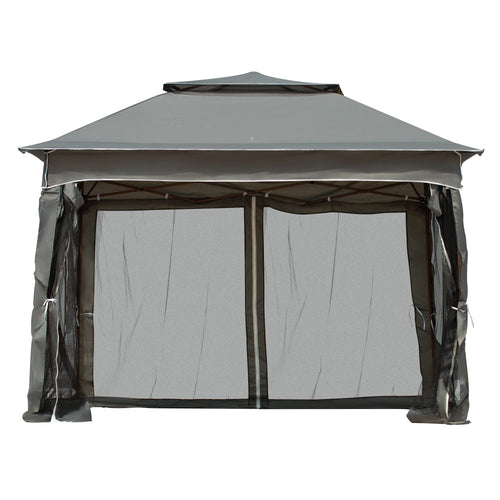 11' x 11' Pop Up Canopy 2-Tier Soft Top Shelter Event Tent w/ Netting Carry Bag for Patio Backyard Garden, Dark Grey