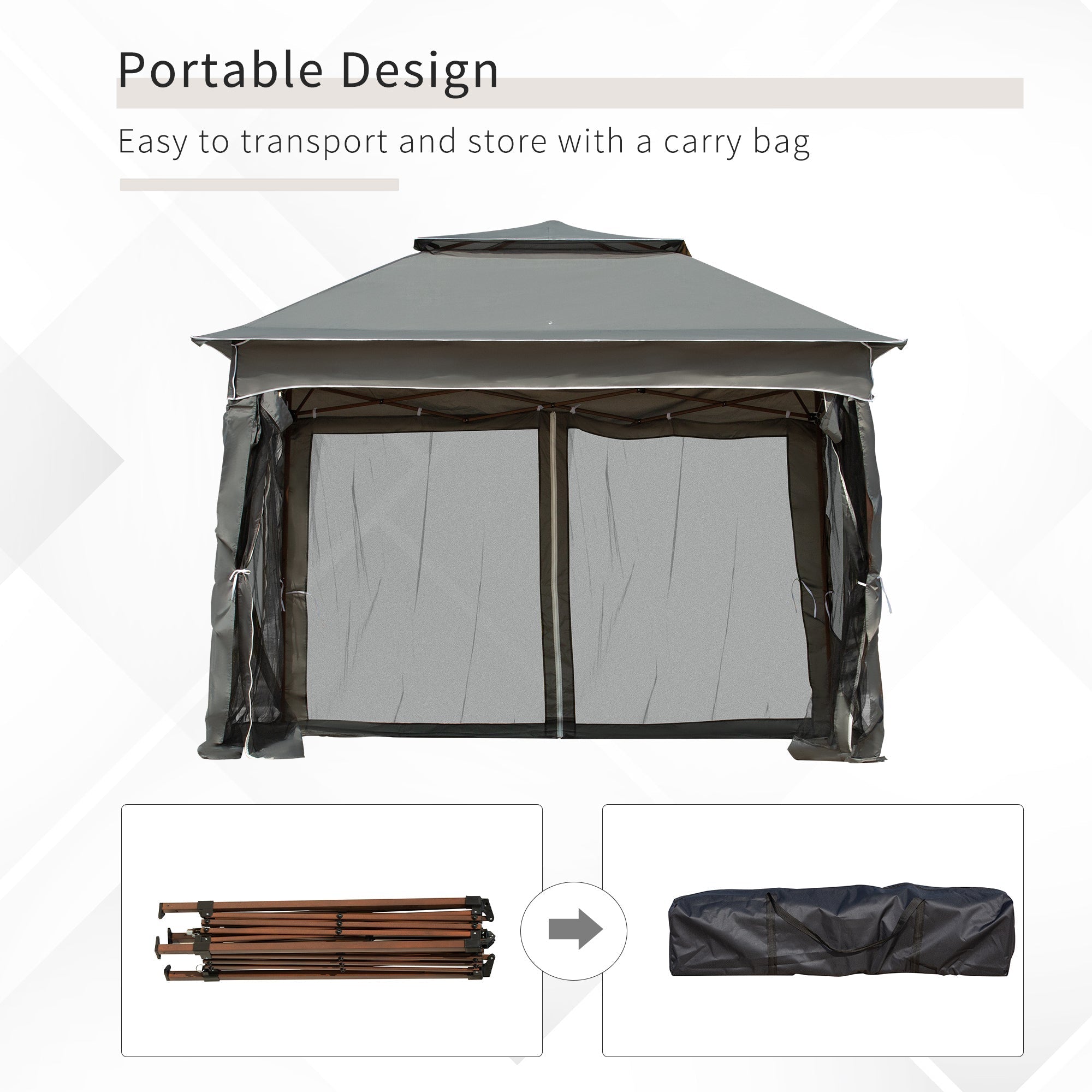 11' x 11' Pop Up Canopy 2-Tier Soft Top Shelter Event Tent w/ Netting Carry Bag for Patio Backyard Garden, Dark Grey Pop Up Canopies   at Gallery Canada