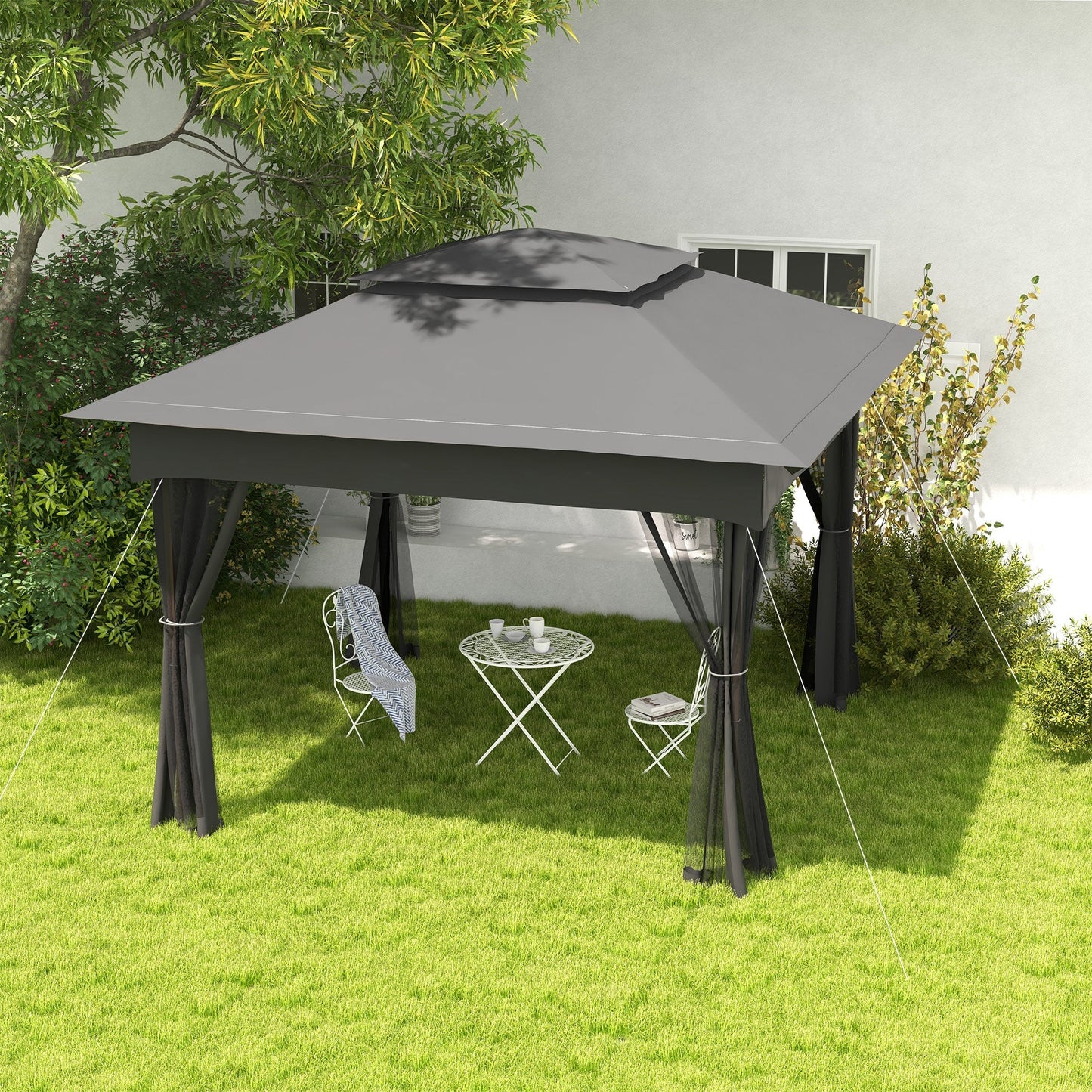 11' x 11' Pop Up Canopy 2-Tier Soft Top Shelter Event Tent w/ Netting Carry Bag for Patio Backyard Garden, Dark Grey Pop Up Canopies   at Gallery Canada