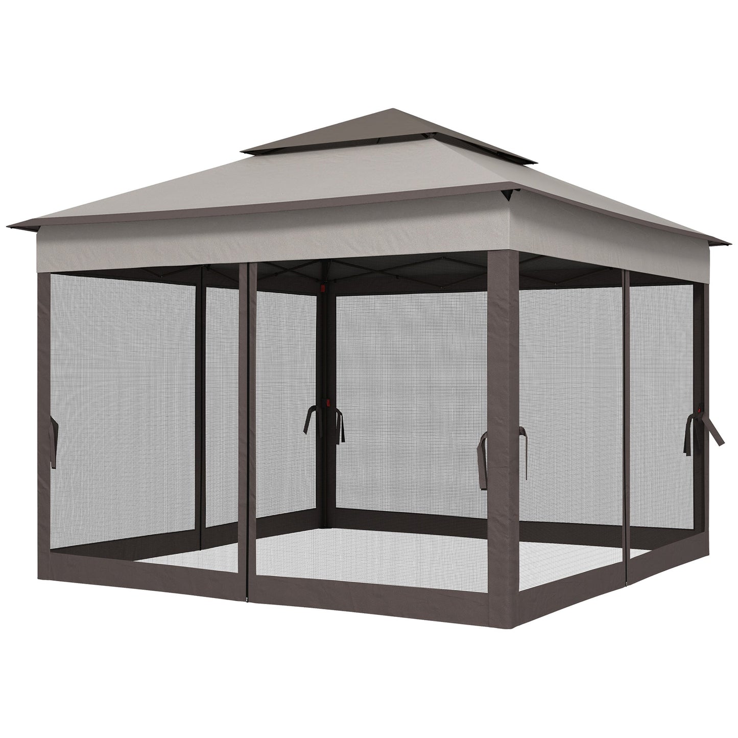 11' x 11' Pop Up Canopy 2-Tier Soft Top Shelter Event Tent w/ Netting Carry Bag for Patio Backyard Garden, Grey Pop Up Canopies   at Gallery Canada