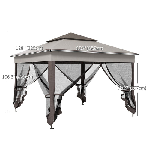 11' x 11' Pop Up Canopy 2-Tier Soft Top Shelter Event Tent w/ Netting Carry Bag for Patio Backyard Garden, Grey