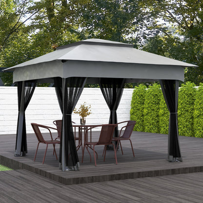 11' x 11' Pop Up Canopy 2-Tier Soft Top Shelter Event Tent w/ Netting Carry Bag for Patio Backyard Garden, Light Grey Pop Up Canopies   at Gallery Canada