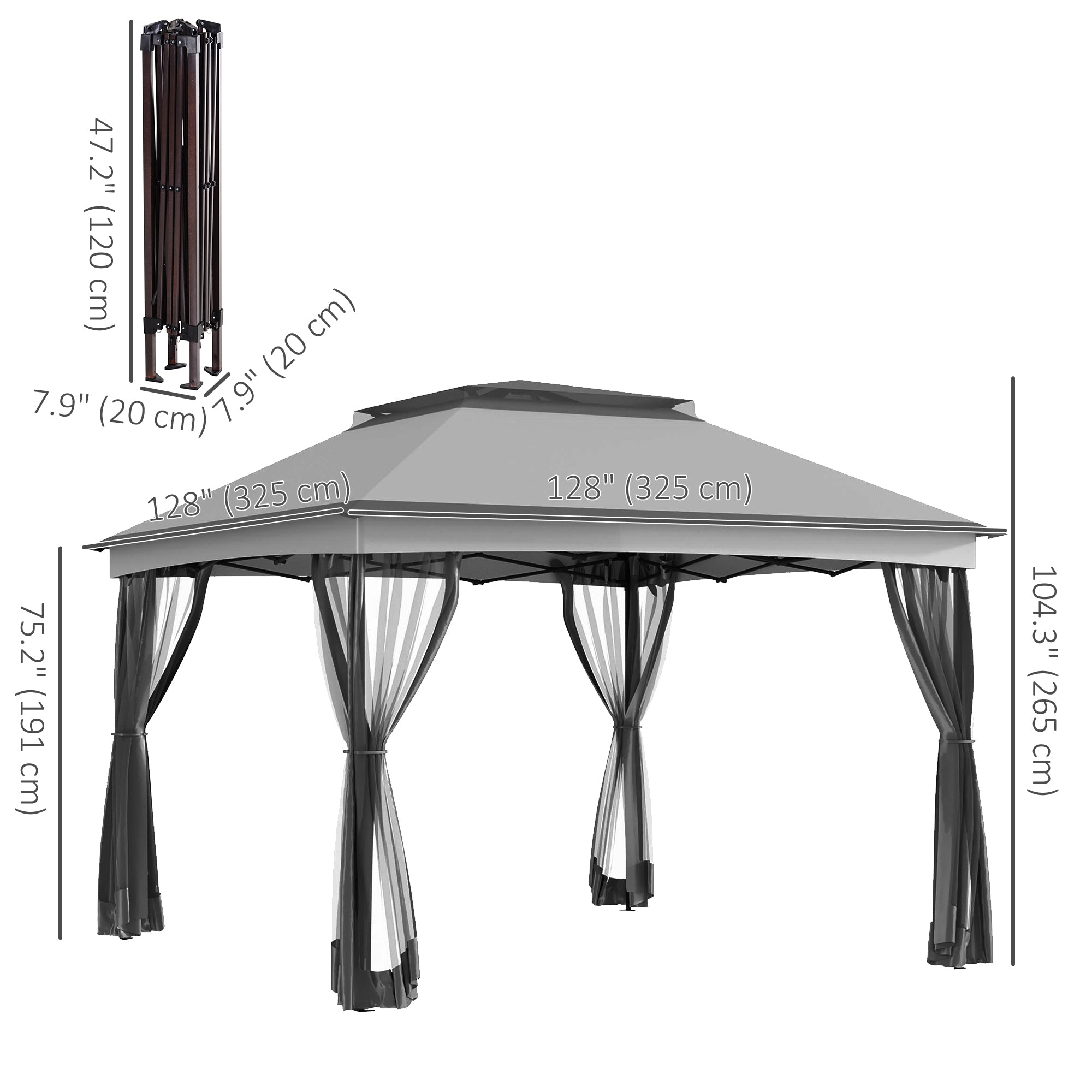 11' x 11' Pop Up Canopy 2-Tier Soft Top Shelter Event Tent w/ Netting Carry Bag for Patio Backyard Garden, Light Grey Pop Up Canopies   at Gallery Canada