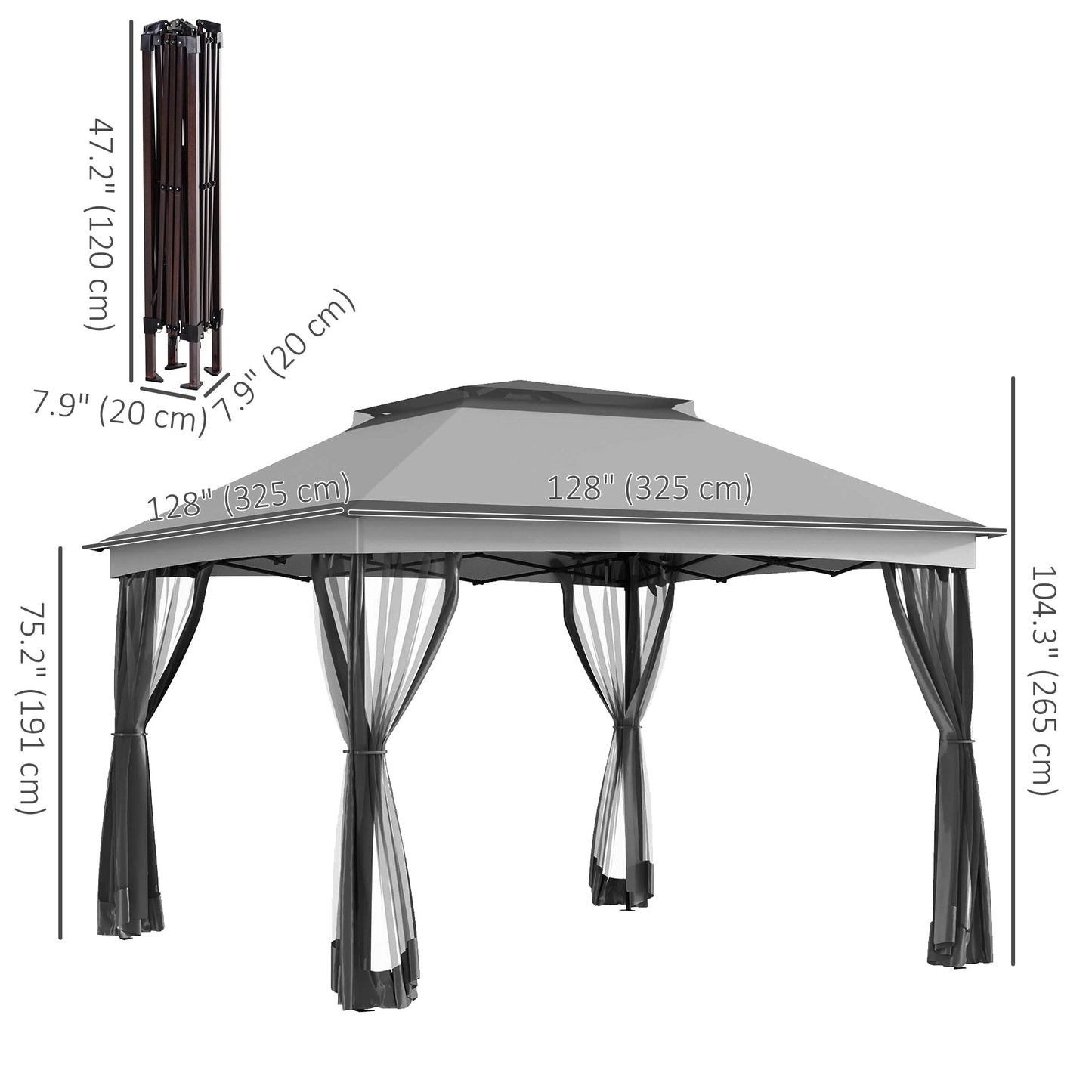 11' x 11' Pop Up Canopy 2-Tier Soft Top Shelter Event Tent w/ Netting Carry Bag for Patio Backyard Garden, Light Grey Pop Up Canopies   at Gallery Canada