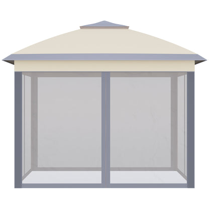 Double Roof 11' x 11' Pop Up Gazebo with Mesh Sidewalls and Carry Bag, Beige Pop Up Canopies   at Gallery Canada