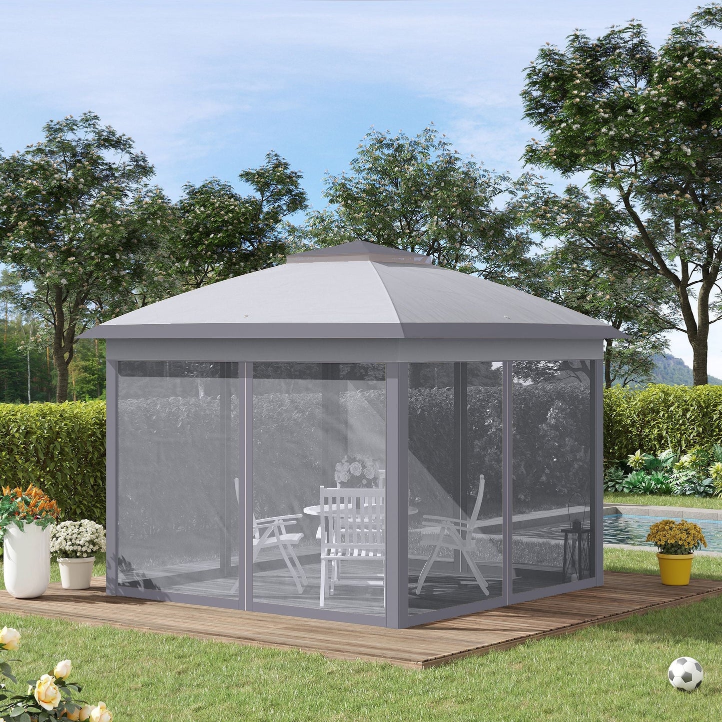 11' x 11' Double Roof Pop Up Gazebo with Mesh Walls and Carry Bag, Gray Pop Up Canopies   at Gallery Canada