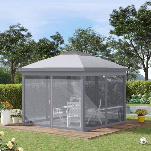 11' x 11' Double Roof Pop Up Gazebo with Mesh Walls and Carry Bag, Gray