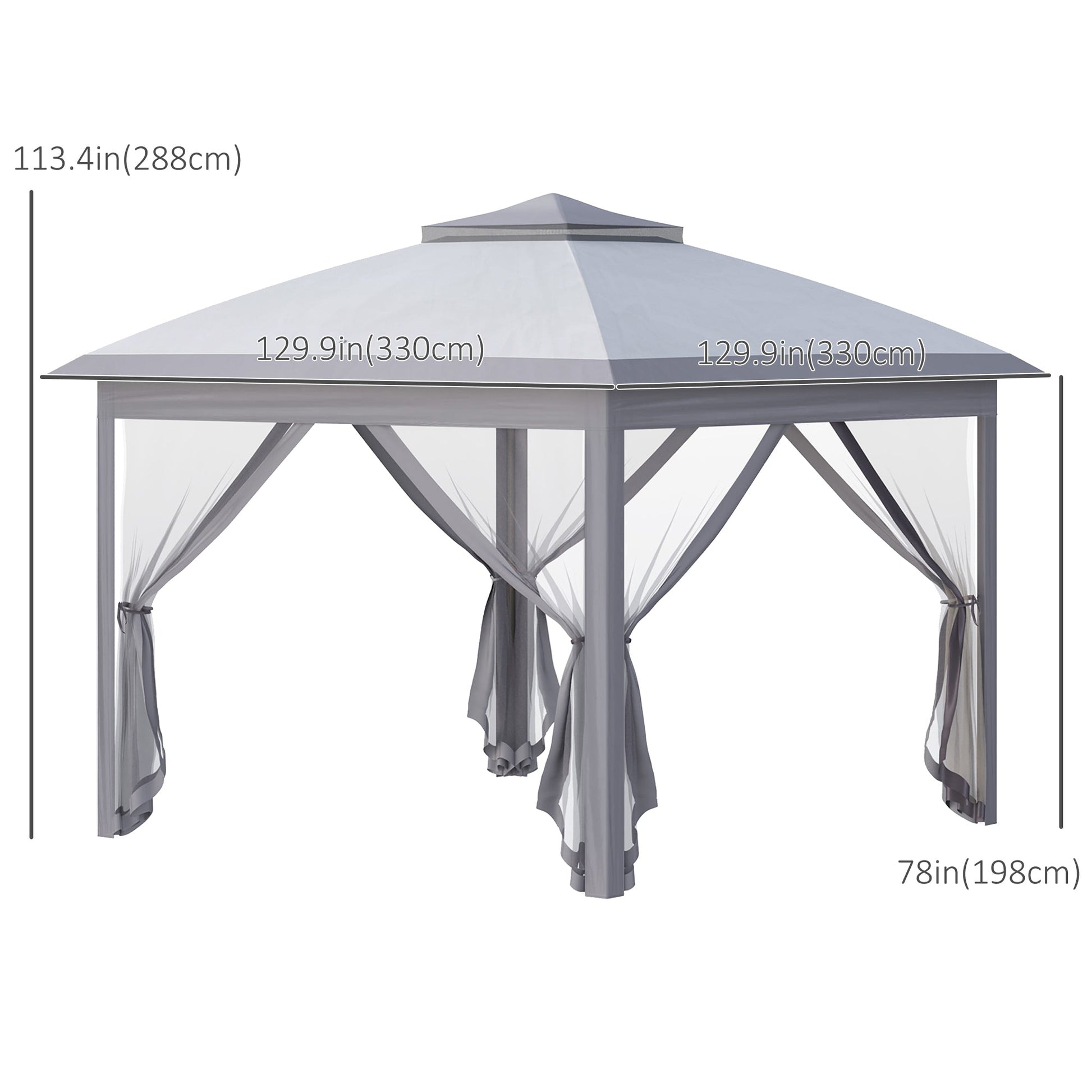 11' x 11' Double Roof Pop Up Gazebo with Mesh Walls and Carry Bag, Gray Pop Up Canopies   at Gallery Canada