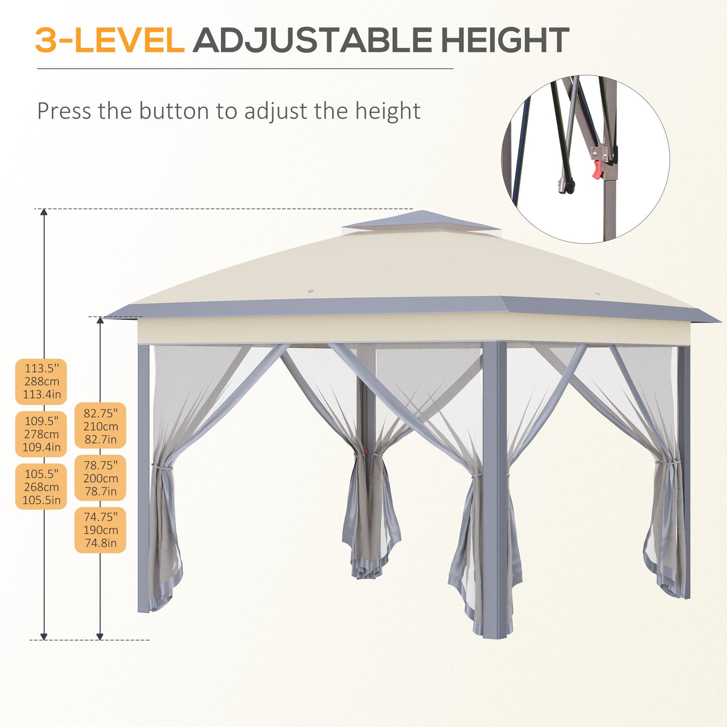 Double Roof 11' x 11' Pop Up Gazebo with Mesh Sidewalls and Carry Bag, Beige Pop Up Canopies   at Gallery Canada