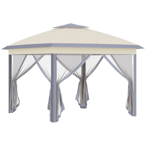 Double Roof 11' x 11' Pop Up Gazebo with Mesh Sidewalls and Carry Bag, Beige