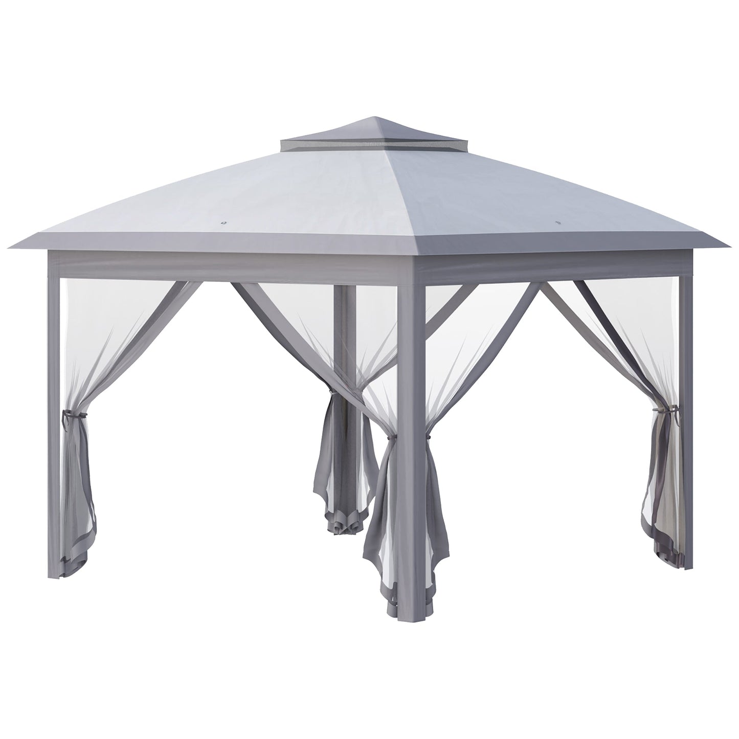 11' x 11' Double Roof Pop Up Gazebo with Mesh Walls and Carry Bag, Gray Pop Up Canopies Grey  at Gallery Canada