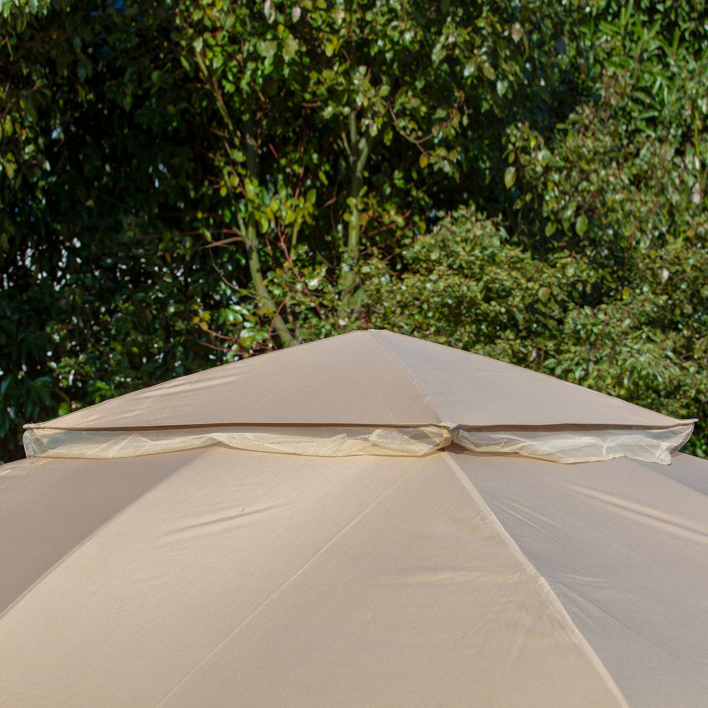 11' x 11' Steel Gazebo Canopy Party Tent Shelter with Double Roof, Netting Sidewalls, Corner Curtains, Beige Gazebos   at Gallery Canada