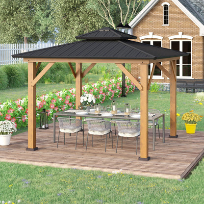 11' x 11' Wood Frame Hardtop Gazebo Galvanized Steel Canopy Outdoor Shelter with Double Vented Roof for Garden, Lawn, Poolside, Black Gazebos   at Gallery Canada