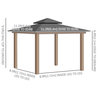 11' x 11' Wood Frame Hardtop Gazebo Galvanized Steel Canopy Outdoor Shelter with Double Vented Roof for Garden, Lawn, Poolside, Black Gazebos   at Gallery Canada