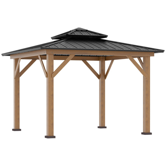 11' x 11' Wood Frame Hardtop Gazebo Galvanized Steel Canopy Outdoor Shelter with Double Vented Roof for Garden, Lawn, Poolside, Black Gazebos Multi Colour  at Gallery Canada