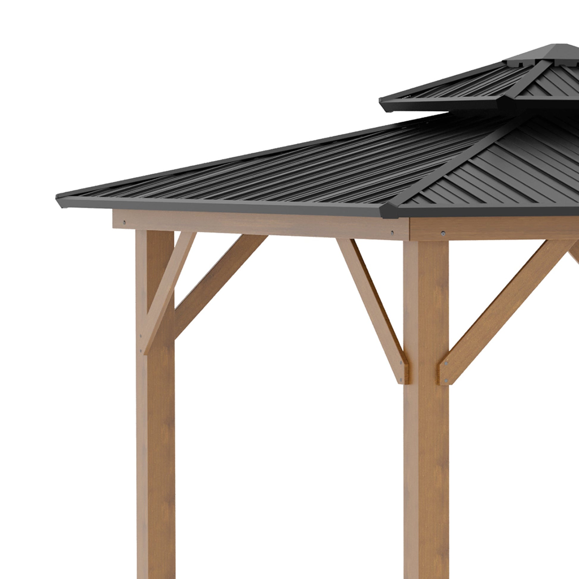 11' x 11' Wood Frame Hardtop Gazebo Galvanized Steel Canopy Outdoor Shelter with Double Vented Roof for Garden, Lawn, Poolside, Black Gazebos   at Gallery Canada