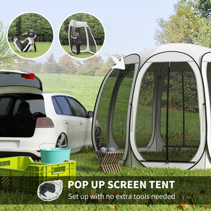 11' x 11.5' Screen Tent, Pop Up Camping Gazebo with Portable Carry Bag and 2 Doors, Cream White - Gallery Canada
