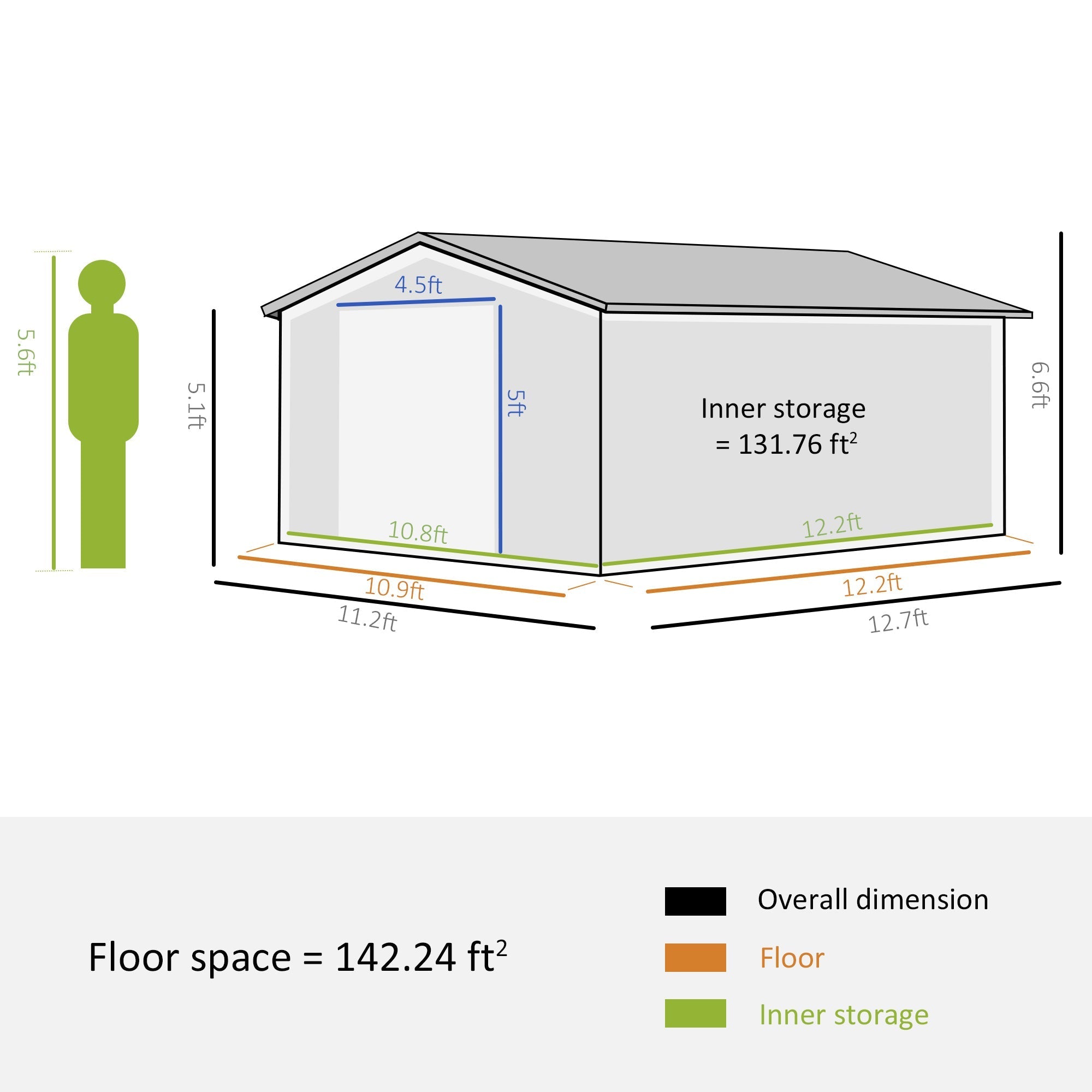 11' x 13' Practical Backyard Garden Storage Tool Shed Double Sliding Door 4 Ventilation Slots, Green Sheds   at Gallery Canada