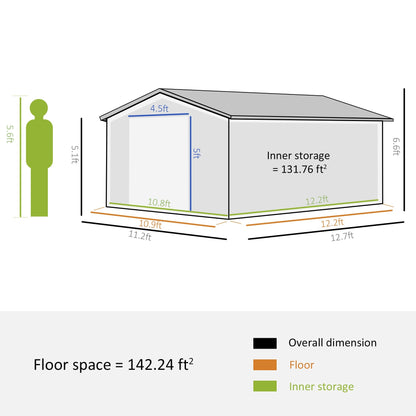 11' x 13' Practical Backyard Garden Storage Tool Shed Double Sliding Door 4 Ventilation Slots, Green Sheds   at Gallery Canada