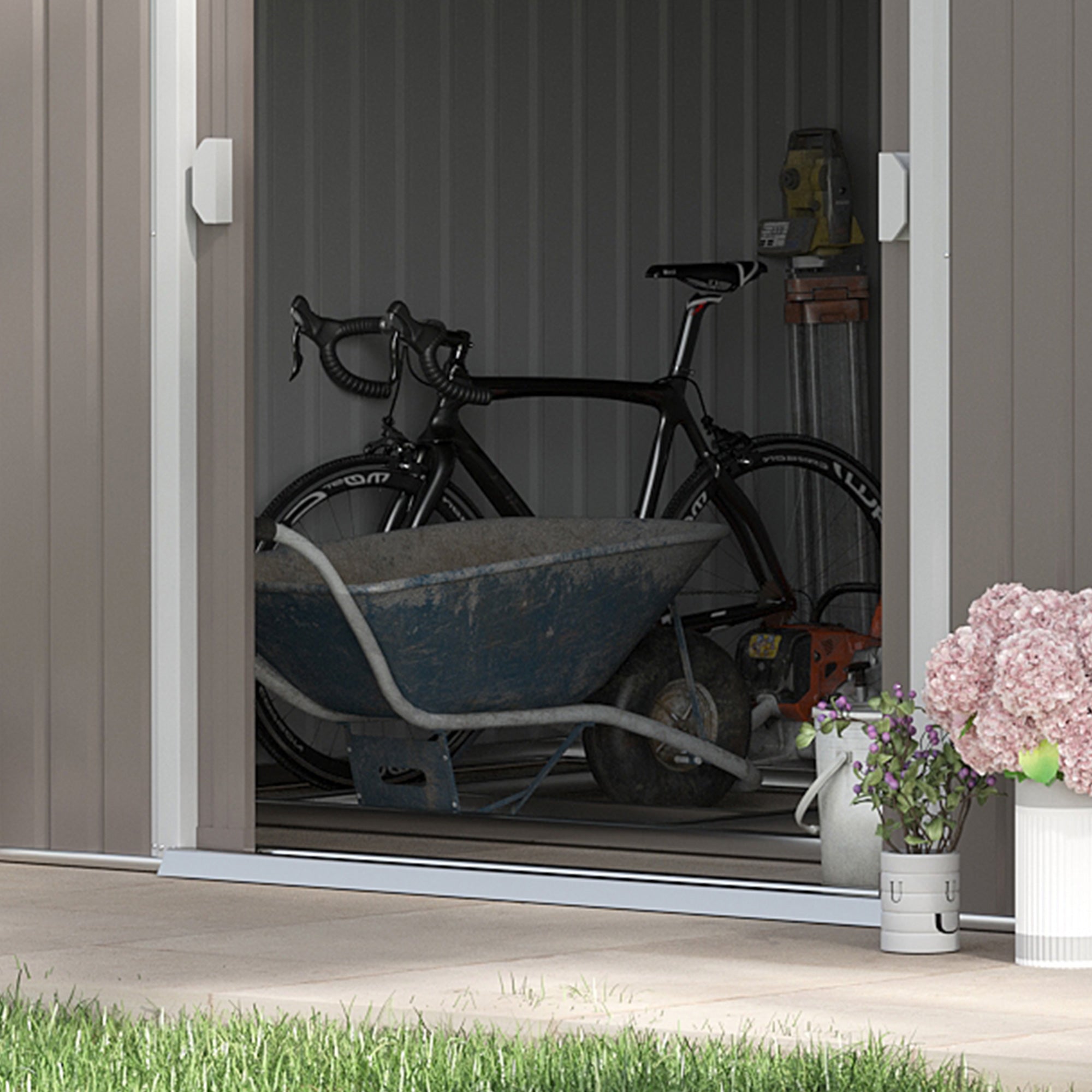 11' x 13' Practical Backyard Garden Storage Tool Shed Double Sliding Door 4 Ventilation Slots, Light Grey Sheds   at Gallery Canada