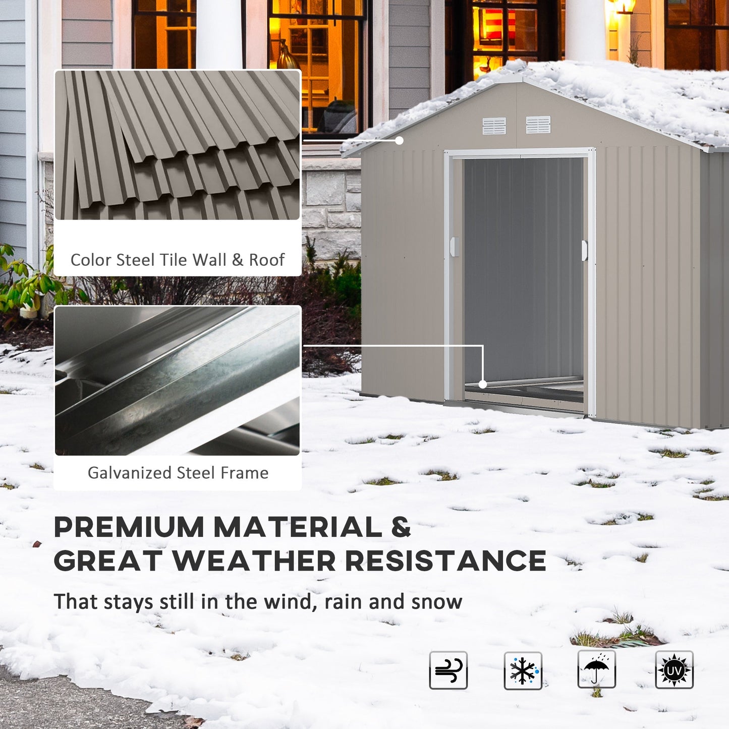 11' x 13' Practical Backyard Garden Storage Tool Shed Double Sliding Door 4 Ventilation Slots, Light Grey Sheds   at Gallery Canada